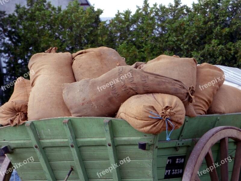 Bags Cart Wheel Wood Old