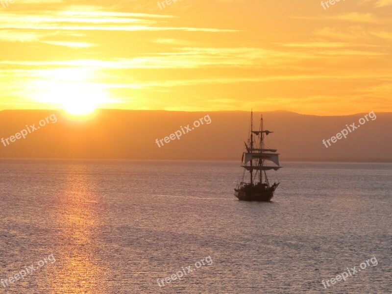 Sailboat Sunset Ship Sailing Sea