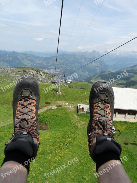 Chairlift Mountain View Hiking Shoes Mountain Railway Switzerland