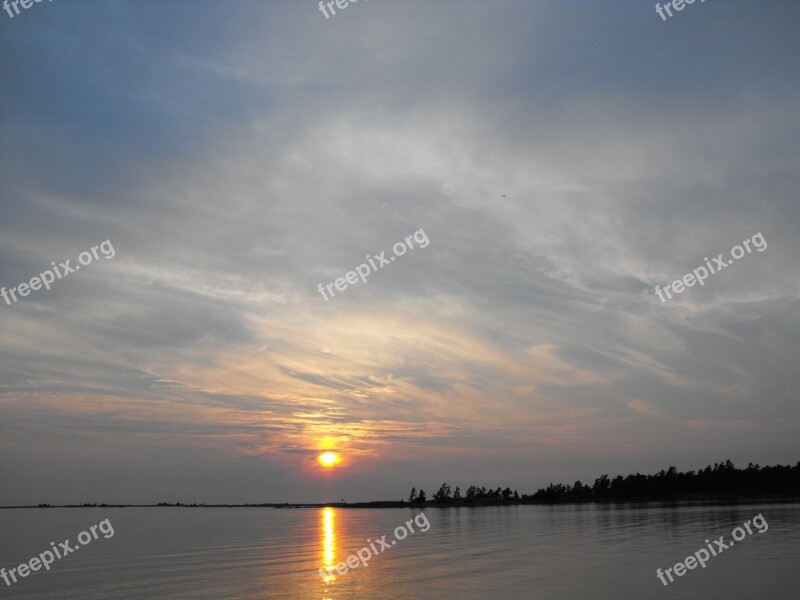 Sunset Clouds Lake Shore Sky