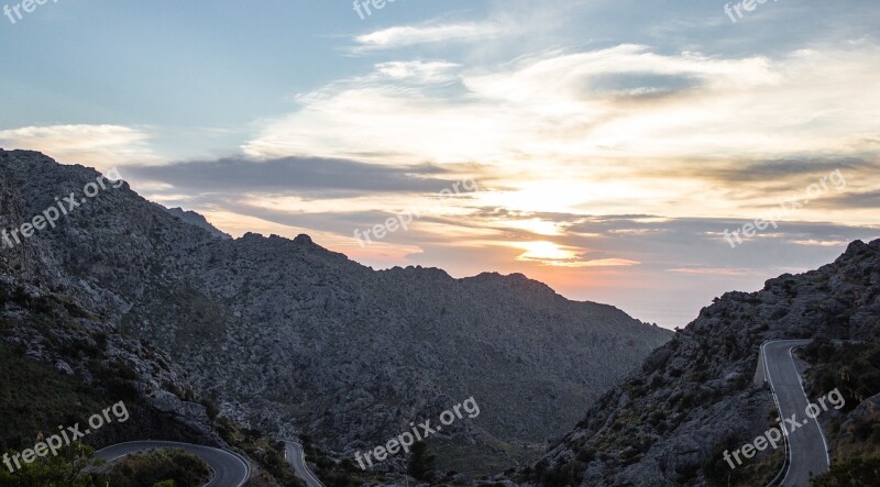 Horizon Sunset Road Cliff Panoramic