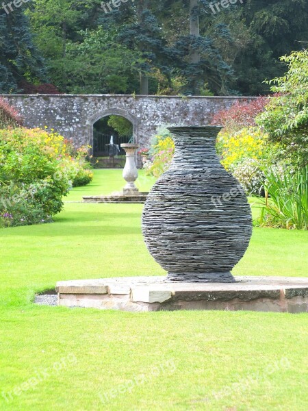 Urn Garden Grass Slate Gateway