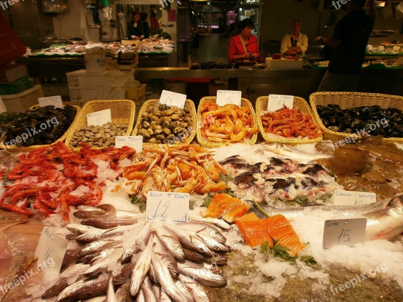 Fishmonger Fish Market Hall Barcelona Fish Stand