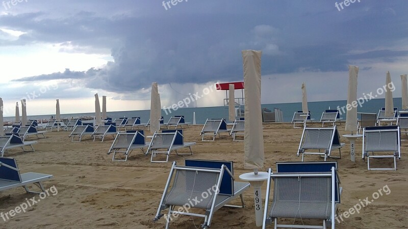 Sand Beach Winter Umbrellas Chairs