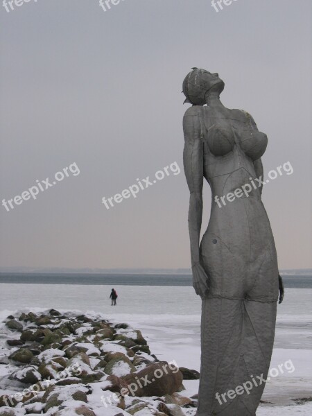 Mermaid Baltic Sea Winter Cold Sea