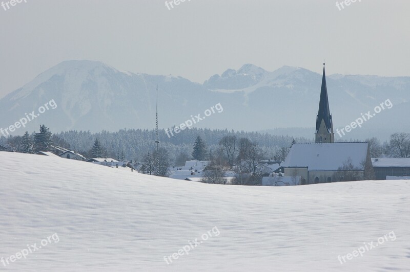 Winter Mountains Village Snow Landscape