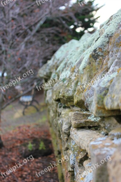 Stone Fence Old Weathered Aged Lichen