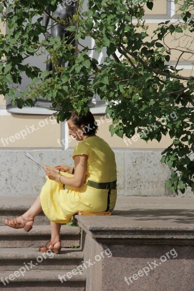 Woman Shadow Read Yellow Dress Summer