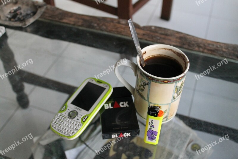 Coffee Coffee Break Mobile Phone Cigarettes Lighter