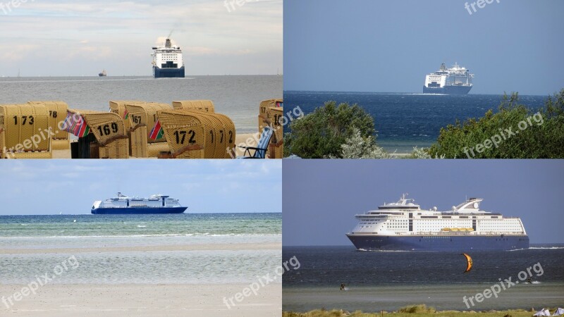 Collage Ships Boats Water Sea