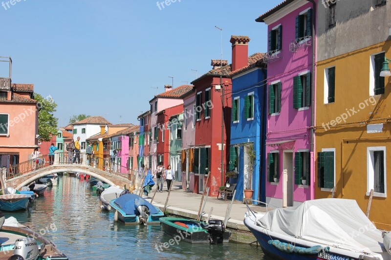 Boats Water Channel Houses Colorful Burano