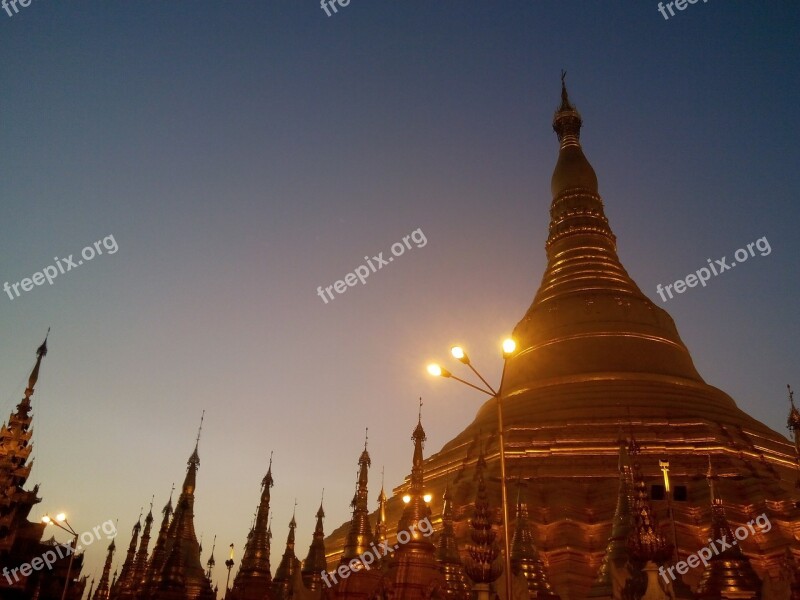 Pagoda Shwedagon Burma Sunset Buddhism