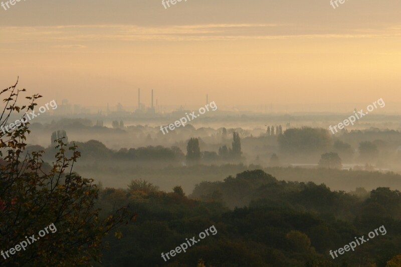 Morning Mist Autumn October Industry Chimneys