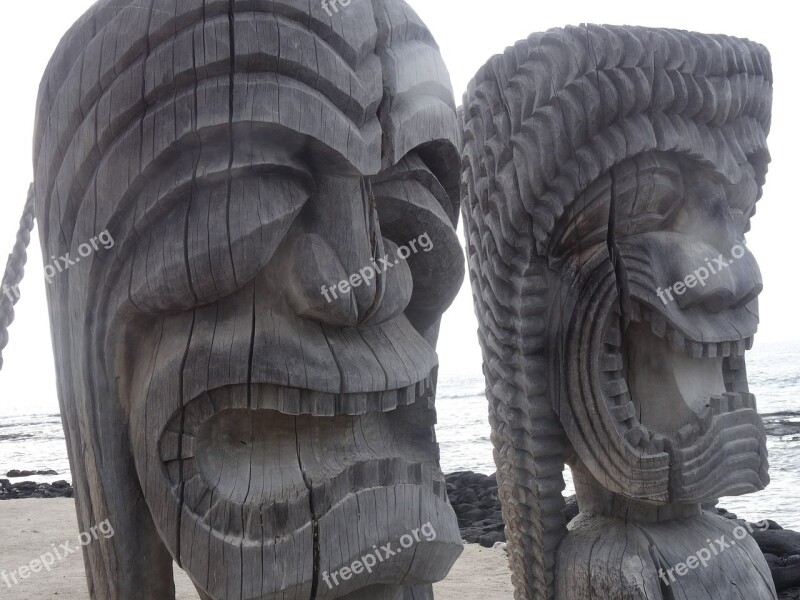 Hawaii Masks Wood Figures Faces