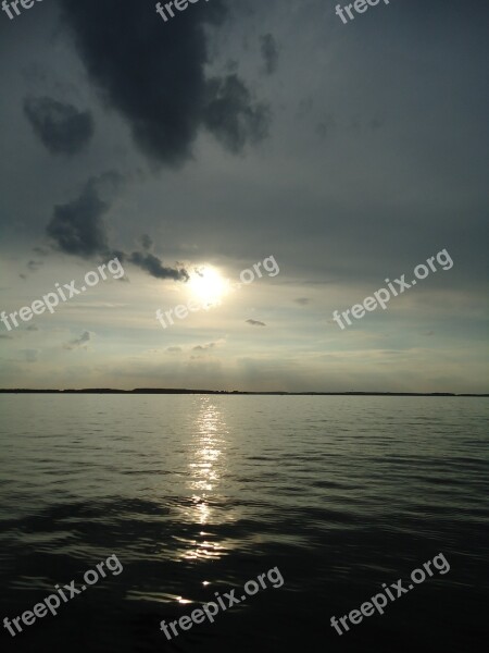 Sunset Lake Water Nature Clouds