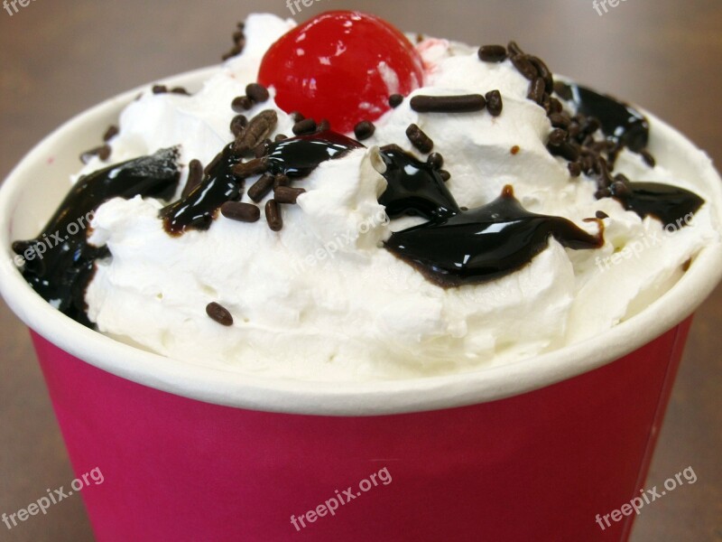 Whipped Cream Cherry Frozen Yogurt Hot Fudge Sauce