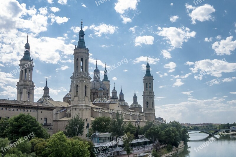 Saragossa Ebro Clouds Basilica Church