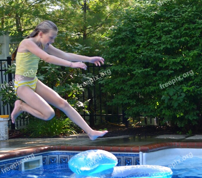 Girl Swimming Pool Jump Child Pool