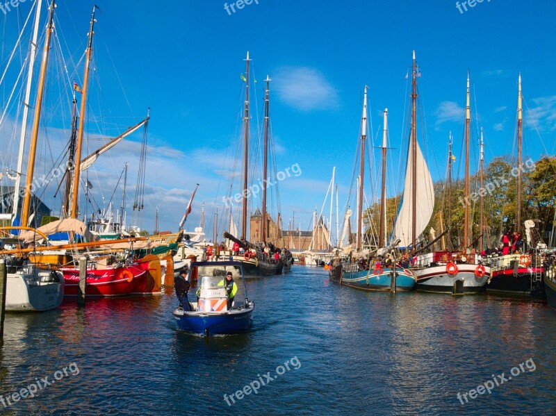 Sailing Boats Waterway Police Patrol Boat River Vecht Sailing