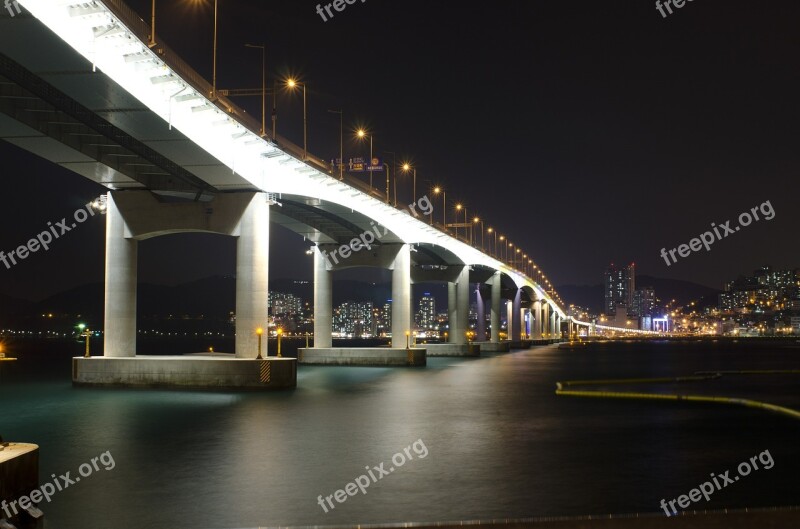 Bridge Night View Hang Bridge Free Photos