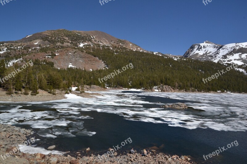 Lake Ice Plaice Mountains Forest