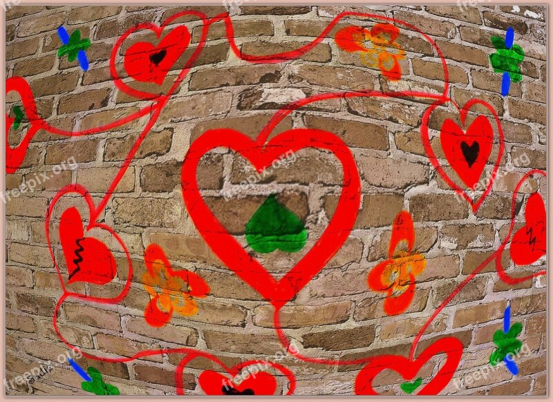 Masonry Graffiti Art Colorful Heart