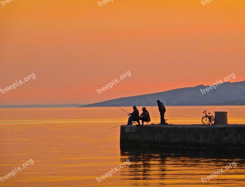 Fishing Sunset Silhouette Fisherman Angling