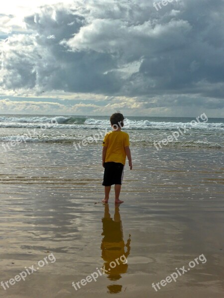 Child Boy Sand Beach Ocean