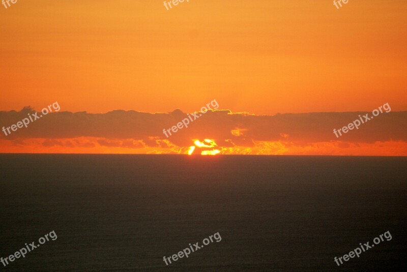 Reunion Island Sunset Evening Inflamed Sun