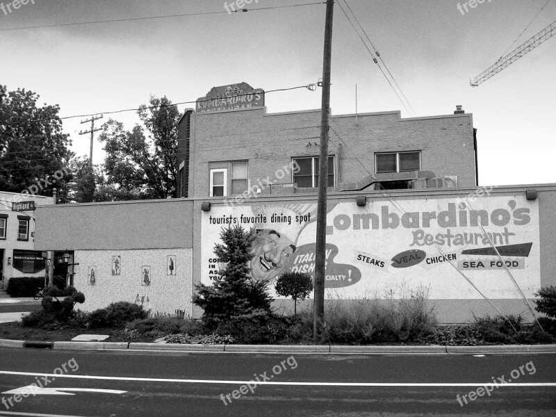 Italian Restaurant Retro Restaurant Black And White Landmark