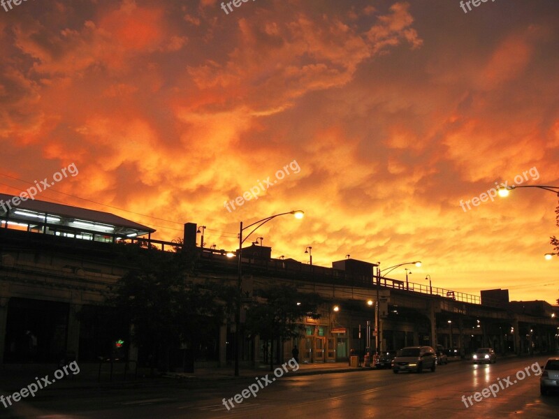 Chicago Orange Sunset Storm Sky