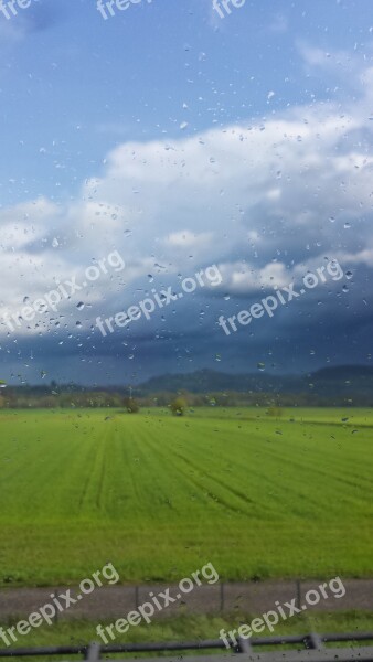 Raindrops Rain Field Clouds Landscape