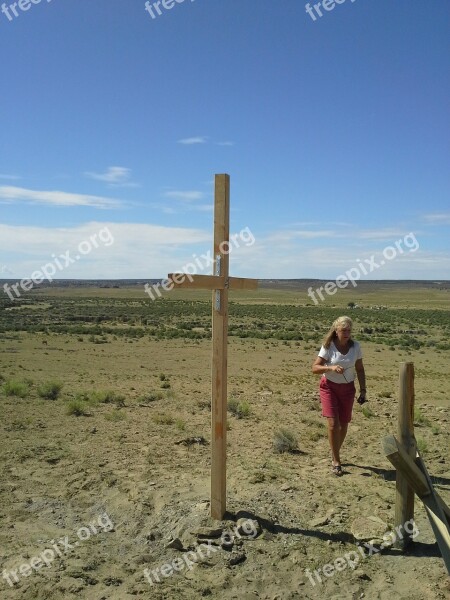 Cross Lonely Woman Person Walk