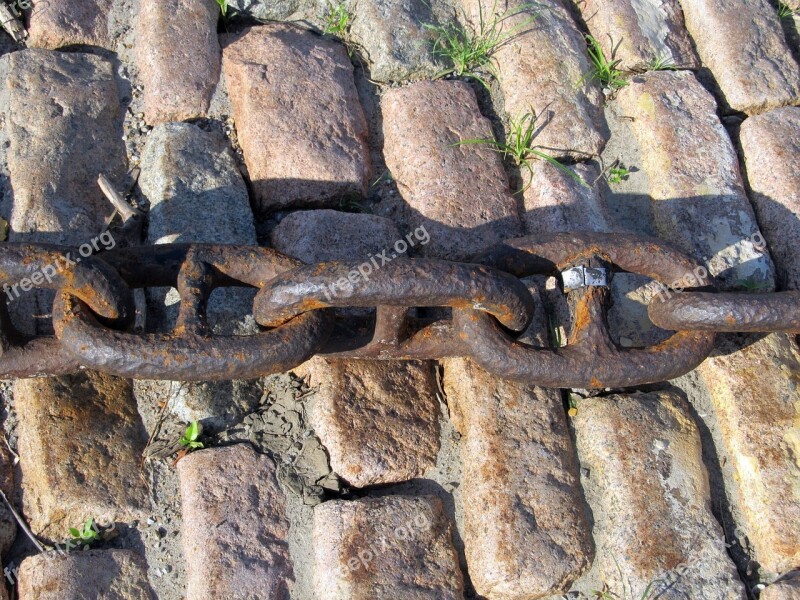 Chain Chain Links Big Cobblestones Steel