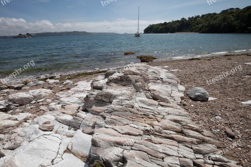 Sea Bay Sailing Boat Rock Pebble