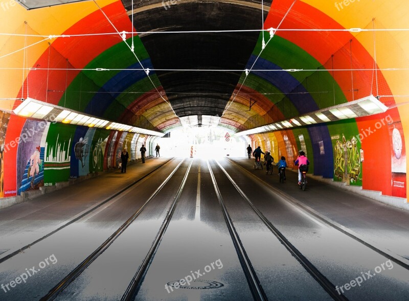 Tunnel Light Underpass Tram Rails Free Photos