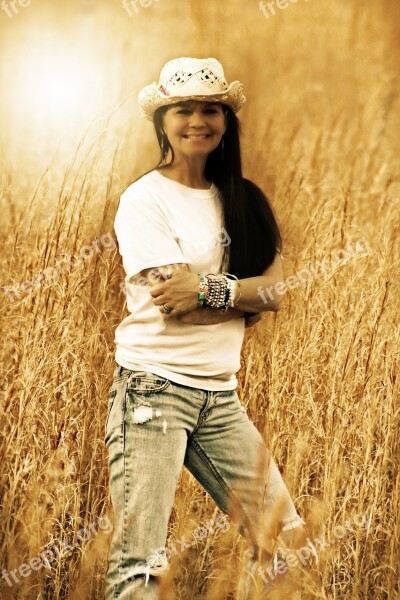 Country Girl Woman Wheat Field Field Summer