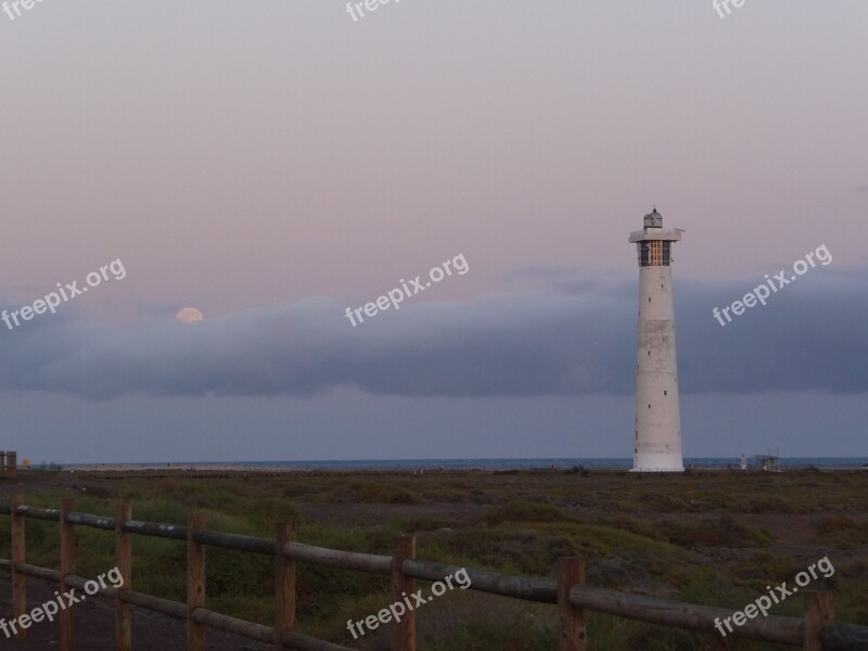 Lighthouse Moon Evening Twilight Free Photos