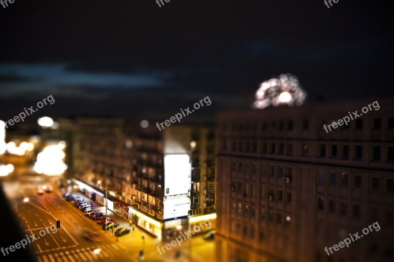 Warsaw Night Street Tiltshift Blur