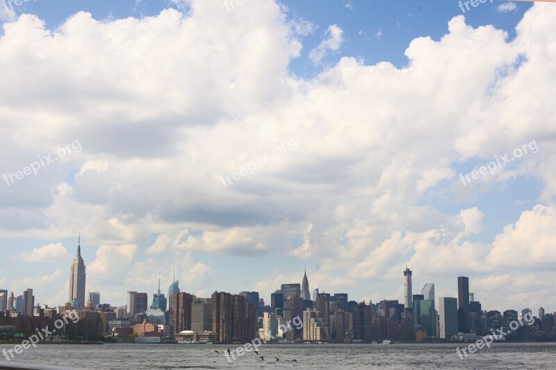 New York Skyline Waterfront Urban Manhattan