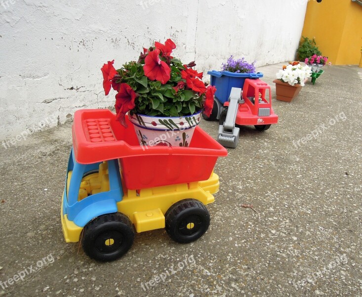 Toys Toy Truck Trailer Plant Pot Flowerpot