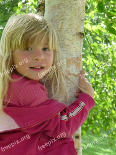 Girl Tree Hair Blond Play