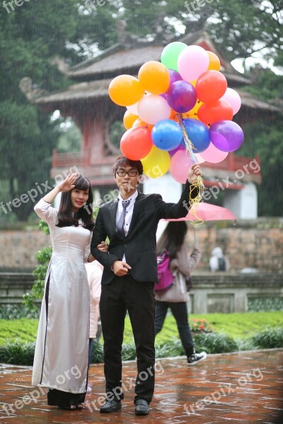 Girl Boy Couple Asian Balloons