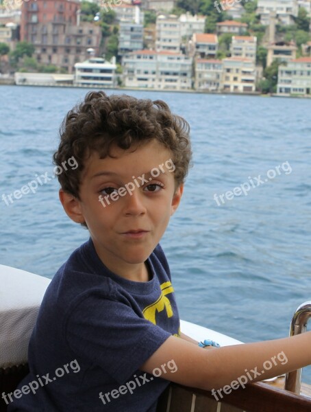 Boy Curly Hair Child Boat Kid