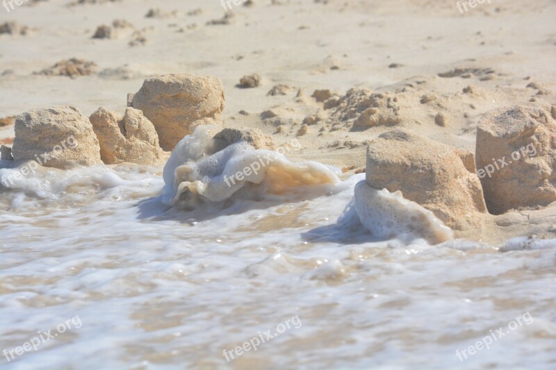 Sand Castle Devastation Waves Beach Sea