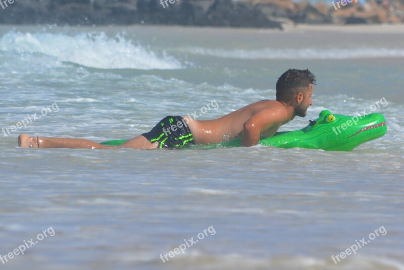 Swimming Trunks Man People Waves Sea