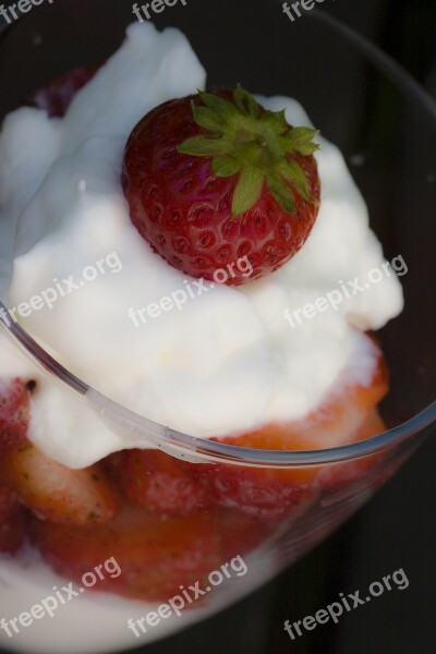 Strawberries Whipped Cream Cream Fruit Red