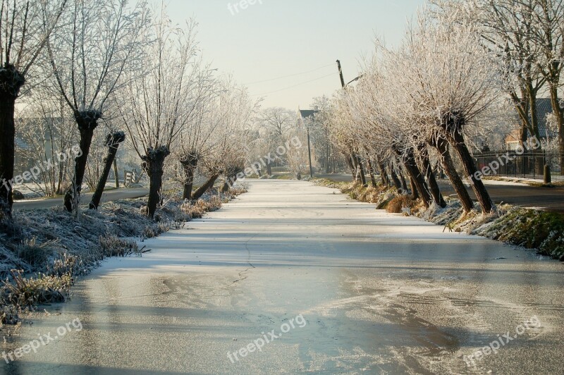 Canal Bach Watercourse Frozen Winter