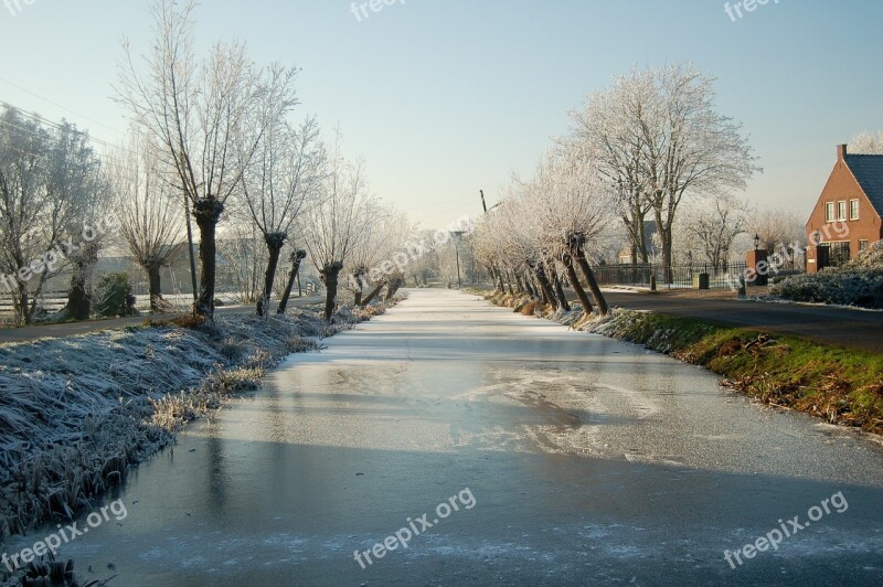 Canal Bach Watercourse Frozen Winter