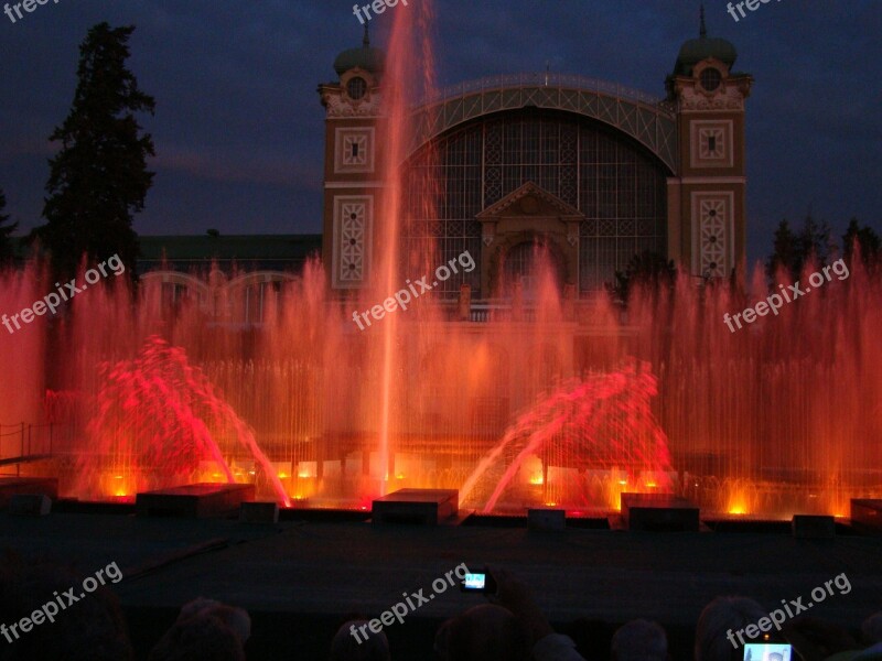 Fountain Lights Prague Water Night